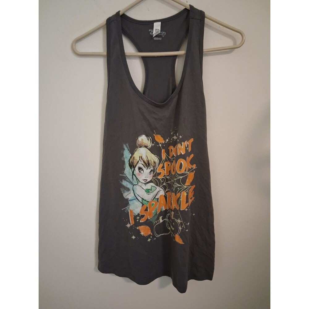 Disney Themed Tinkerbell Halloween Racer Back Tank Top XL Gray Fairy Grunge